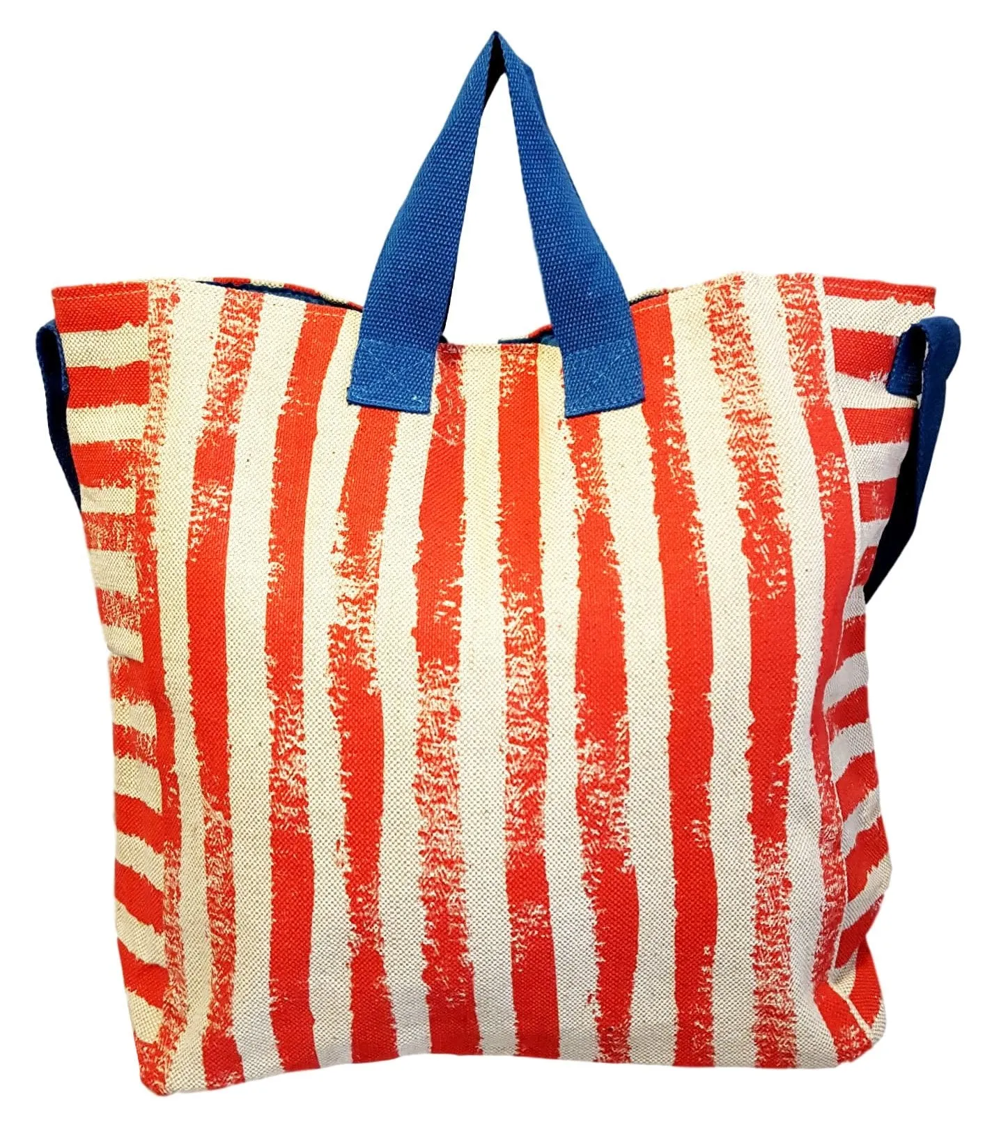 101 BEACH - 2 IN 1 Cross-Over Large Tote Bag - Custom Embroidery (Red Stripe - Blue Trim)