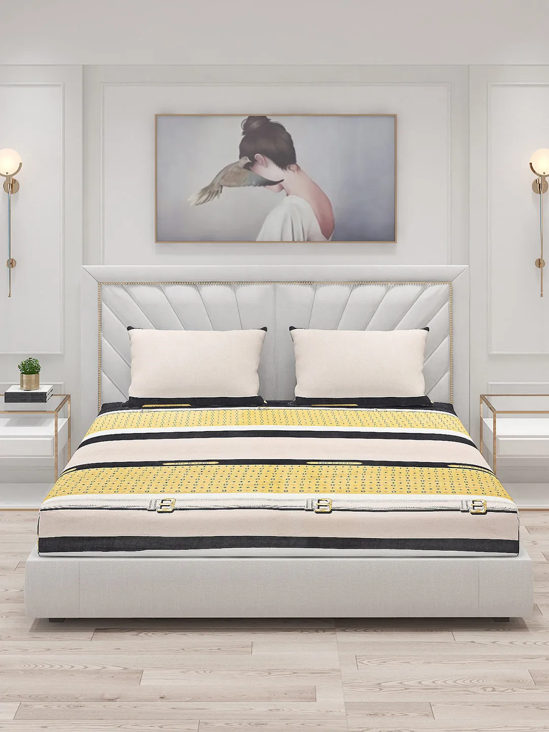 145 GSM Polyester Double Bed Bedsheet with 2 Pillow Covers