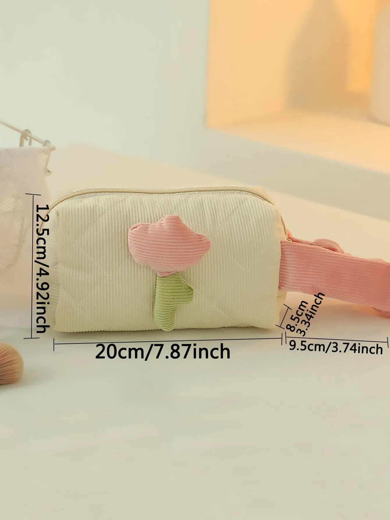 1pc Polyester Cosmetic Organizer, Modern Flower Decor Portable Cosmetic Storage Bag For Travel