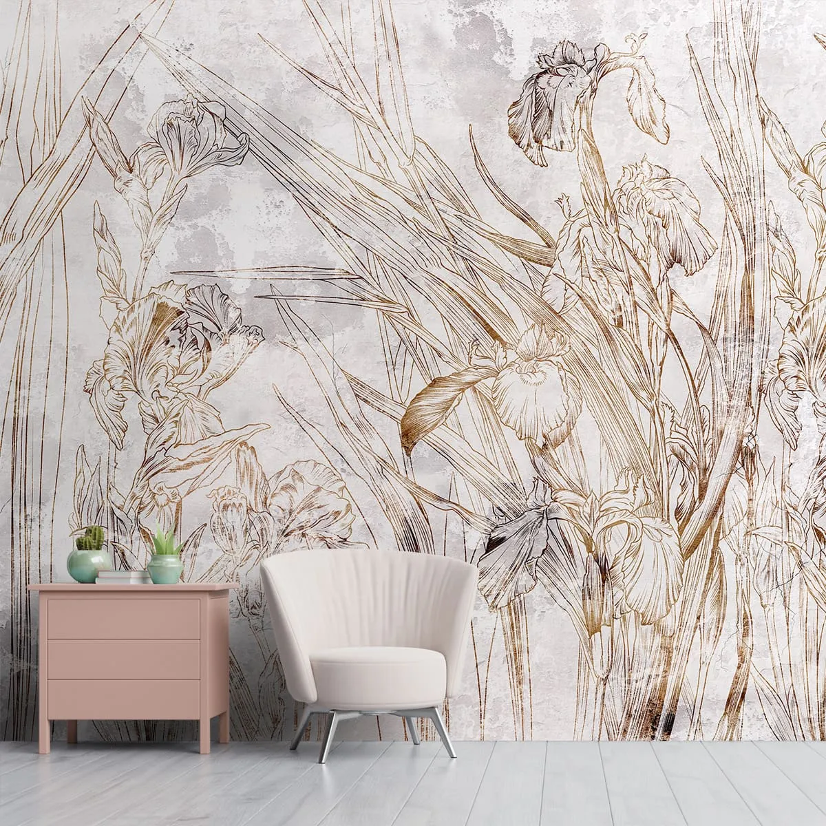 Abstract Floral Wallpaper Design, Customised, Beige, Customised