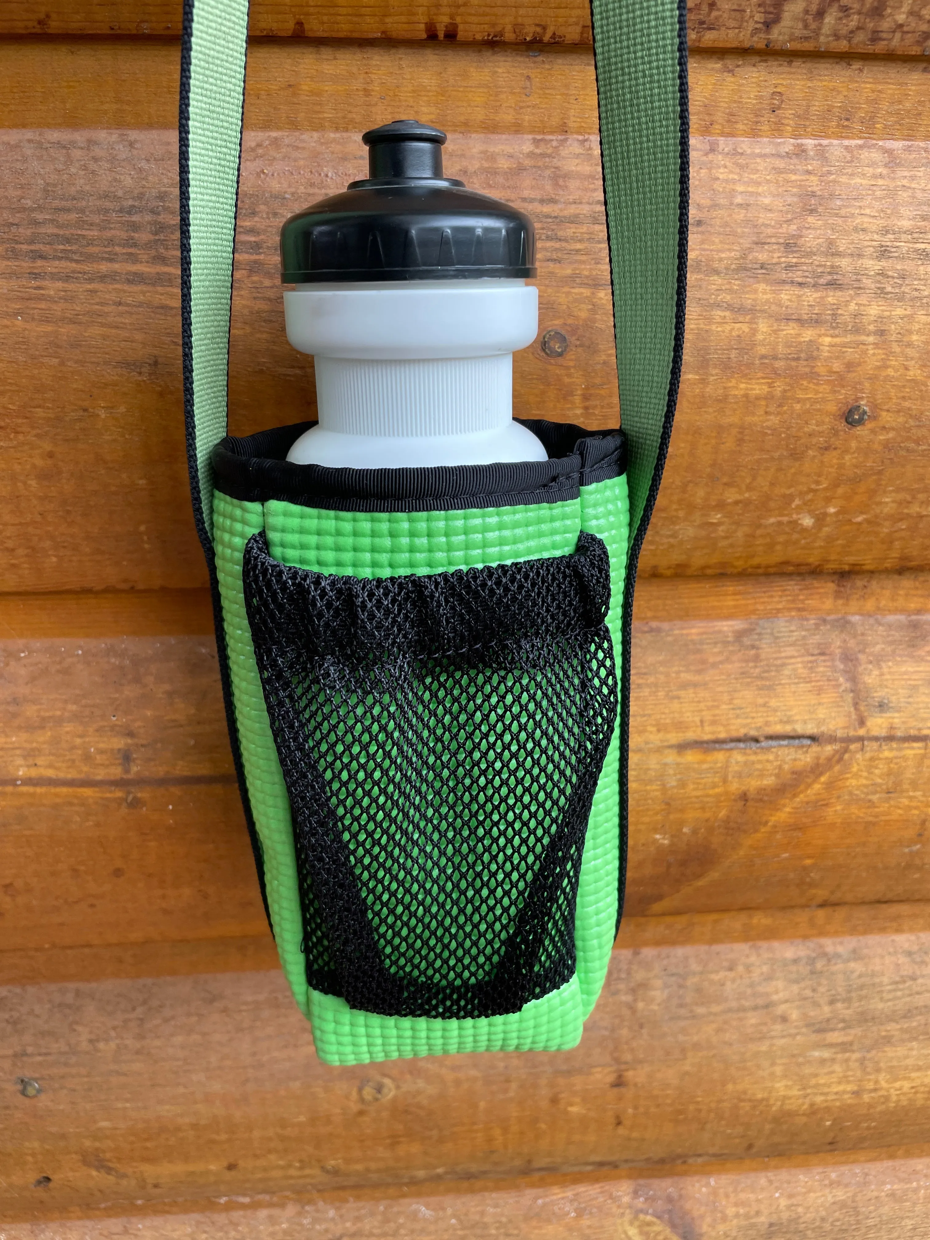 Ajax lime Green Water Bottle Holder & Purse-Pink/Green Triangle Print Fabric