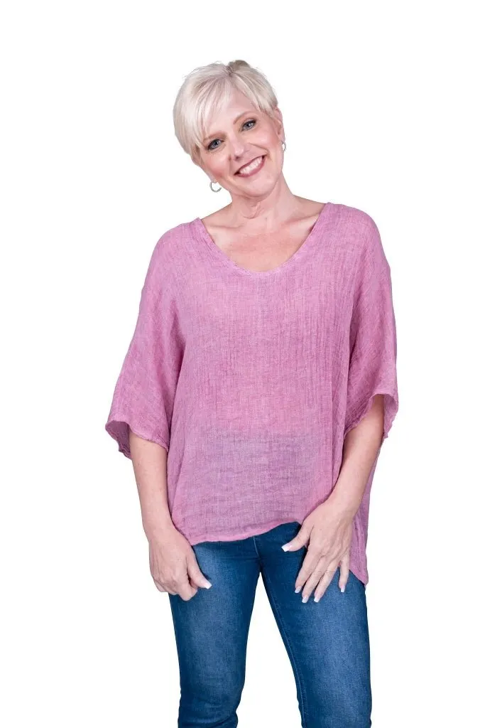 Anastasia Linen Top - Raspberry Enzyme