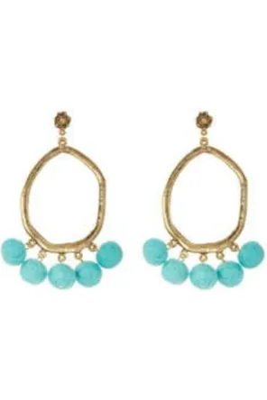 Aqua Gold Burst Pom Pom Earrings