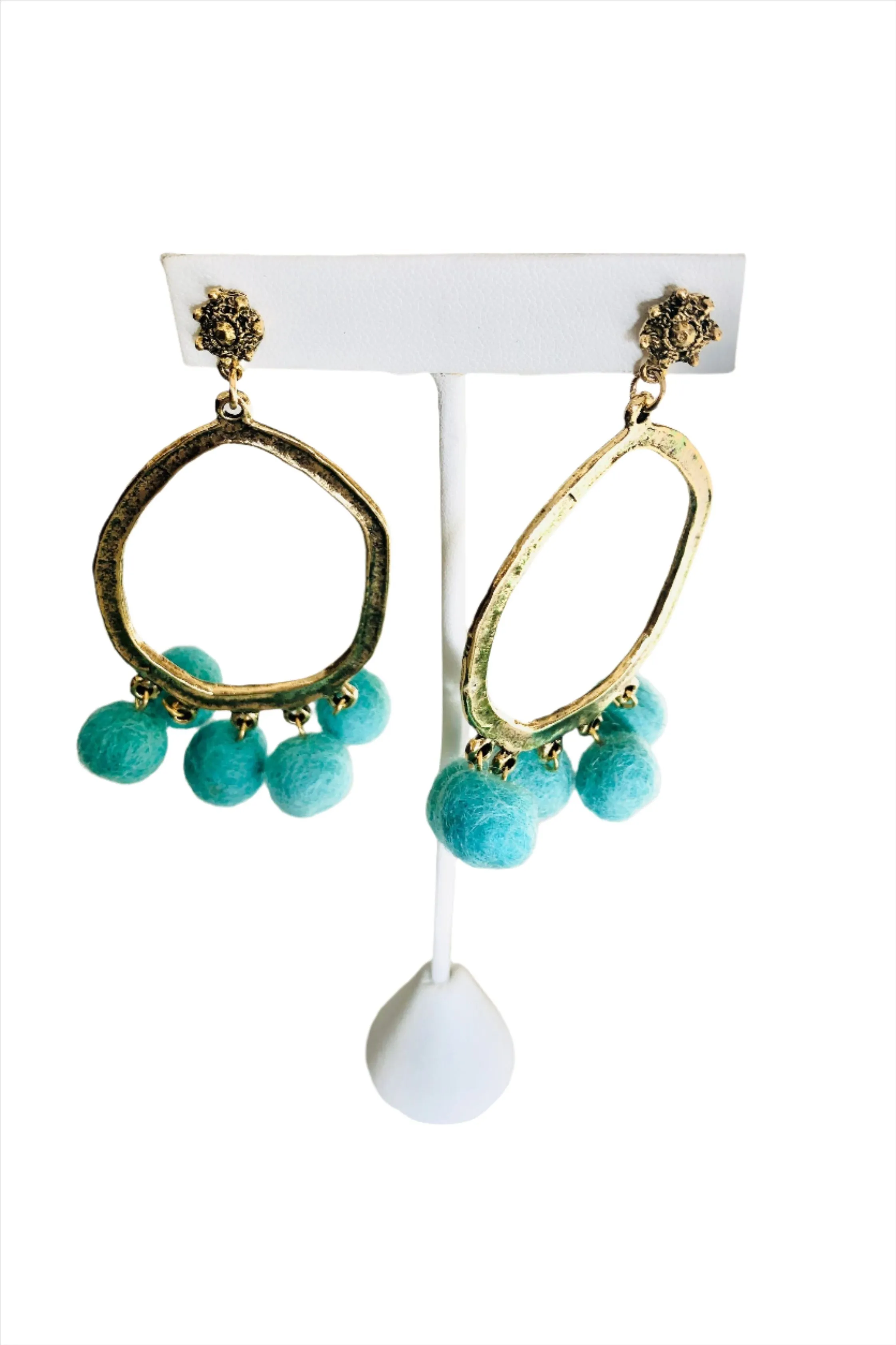 Aqua Gold Burst Pom Pom Earrings