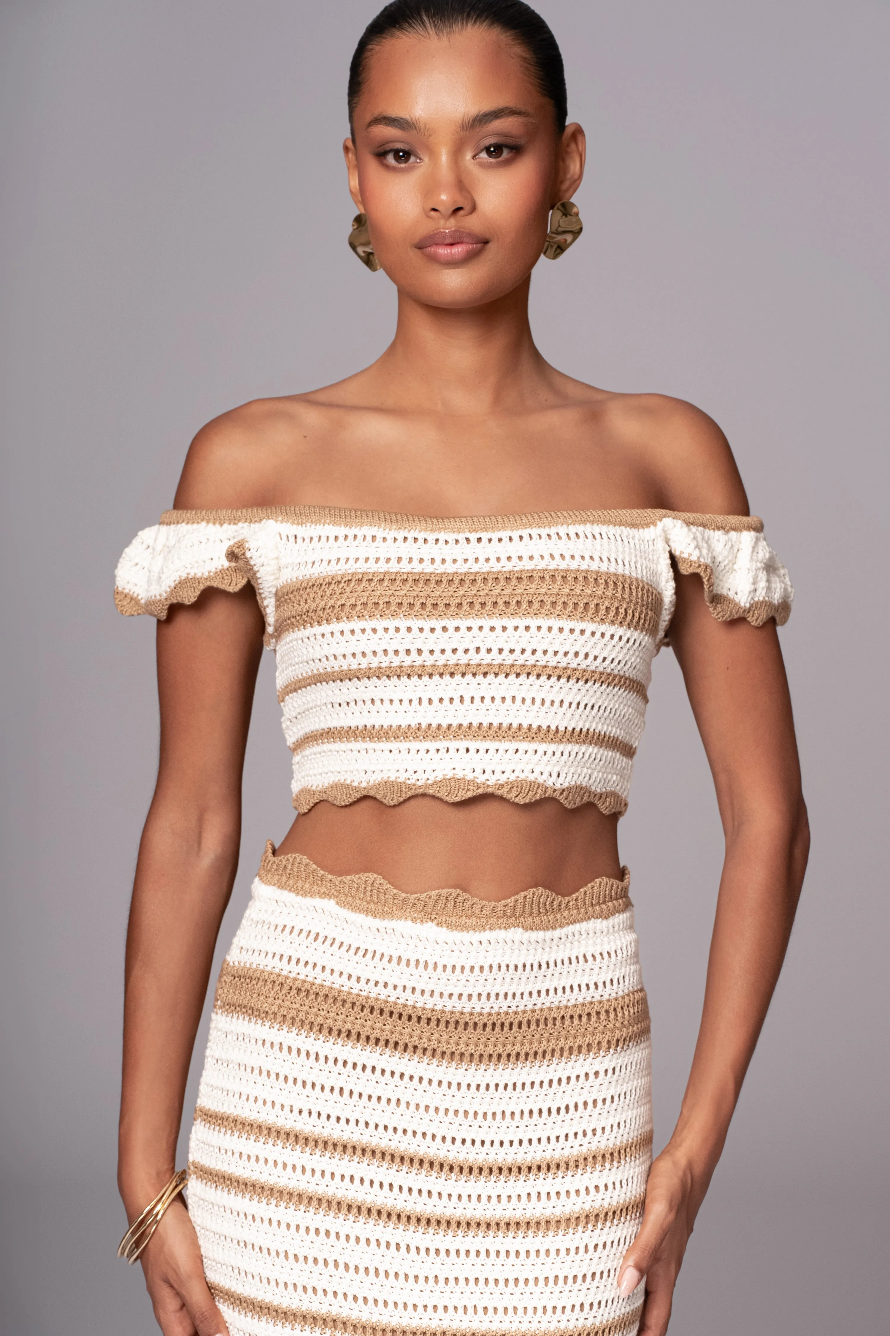 Beige Corazon Ruffle Skirt Set