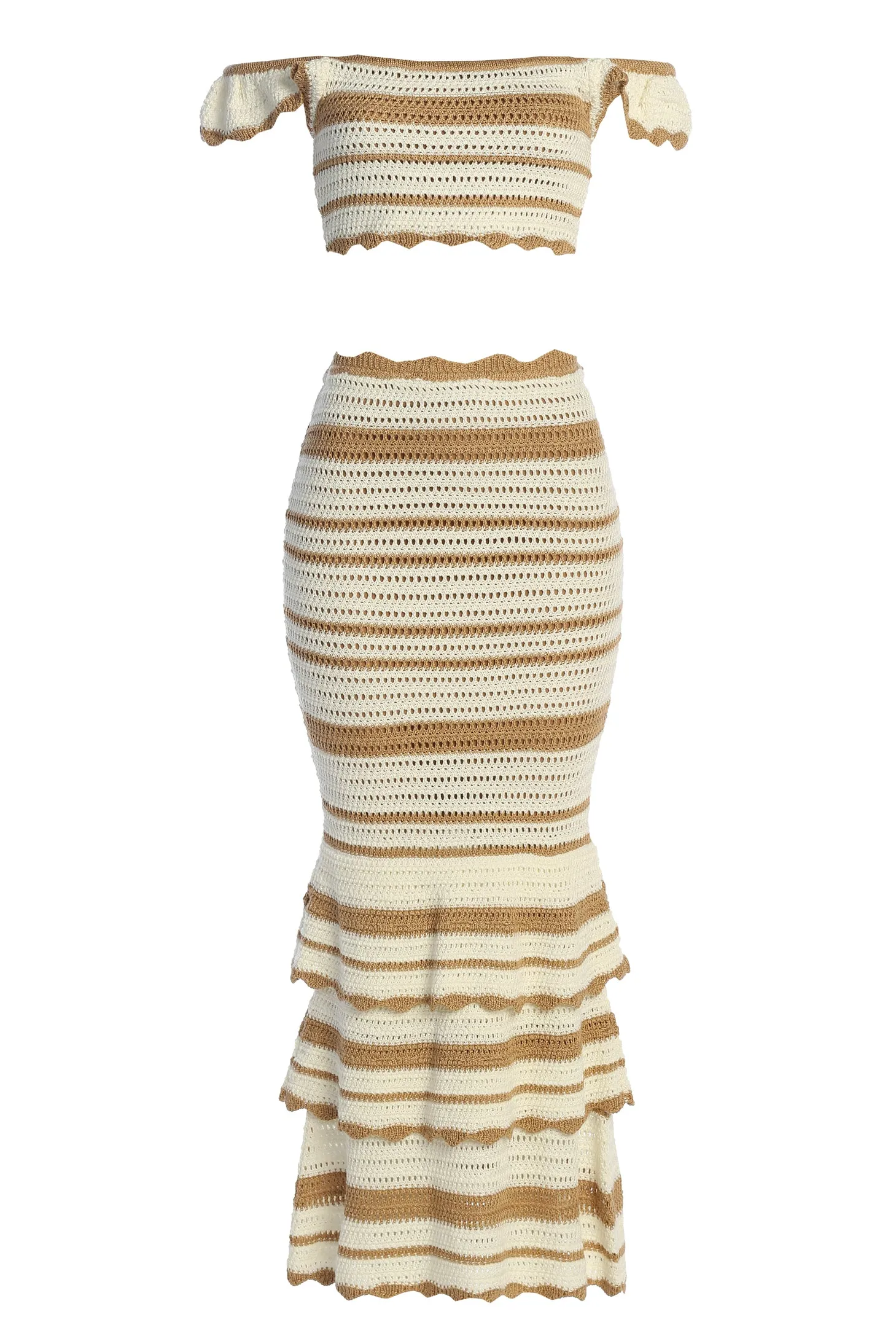 Beige Corazon Ruffle Skirt Set