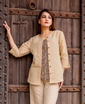 Beige Linen Button-down Top ( 1 Pc. )