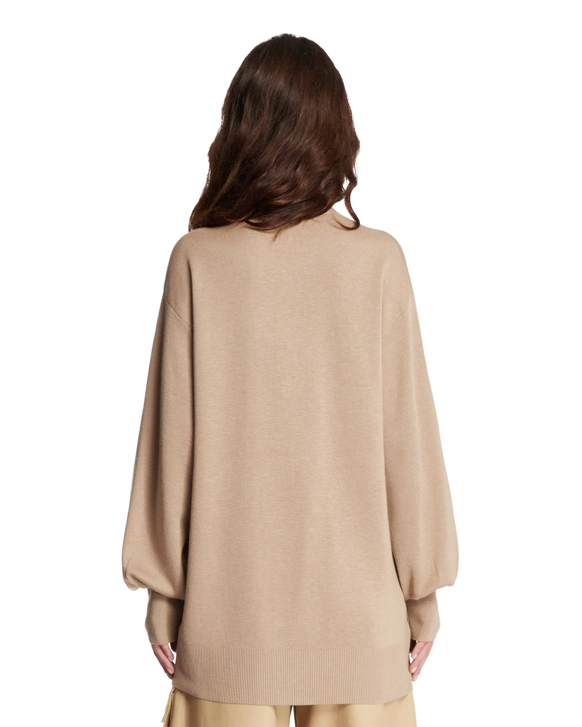 Beige Lyocell And Wool Cardigan