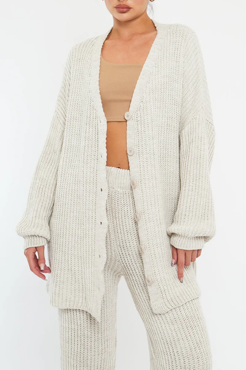 Beige Oversized Knit Cardigan & Trouser Set - Marra