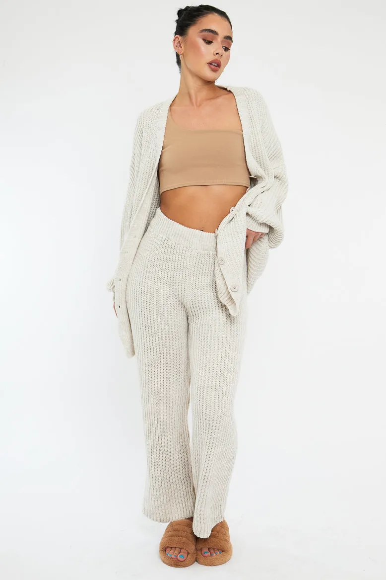 Beige Oversized Knit Cardigan & Trouser Set - Marra