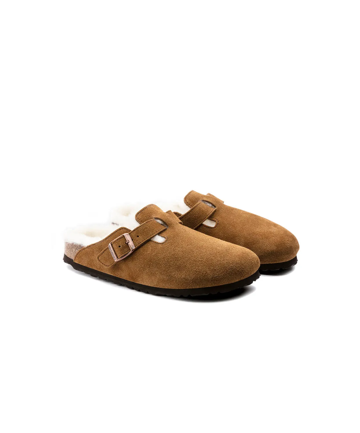 Birkenstock Boston Suede Leather Shearling Mink Clogs