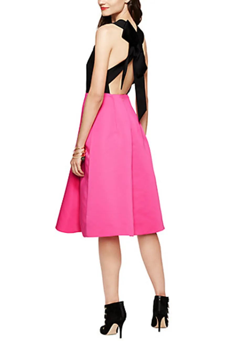 Black and Pink Colour Block Bow Back Mini Dress