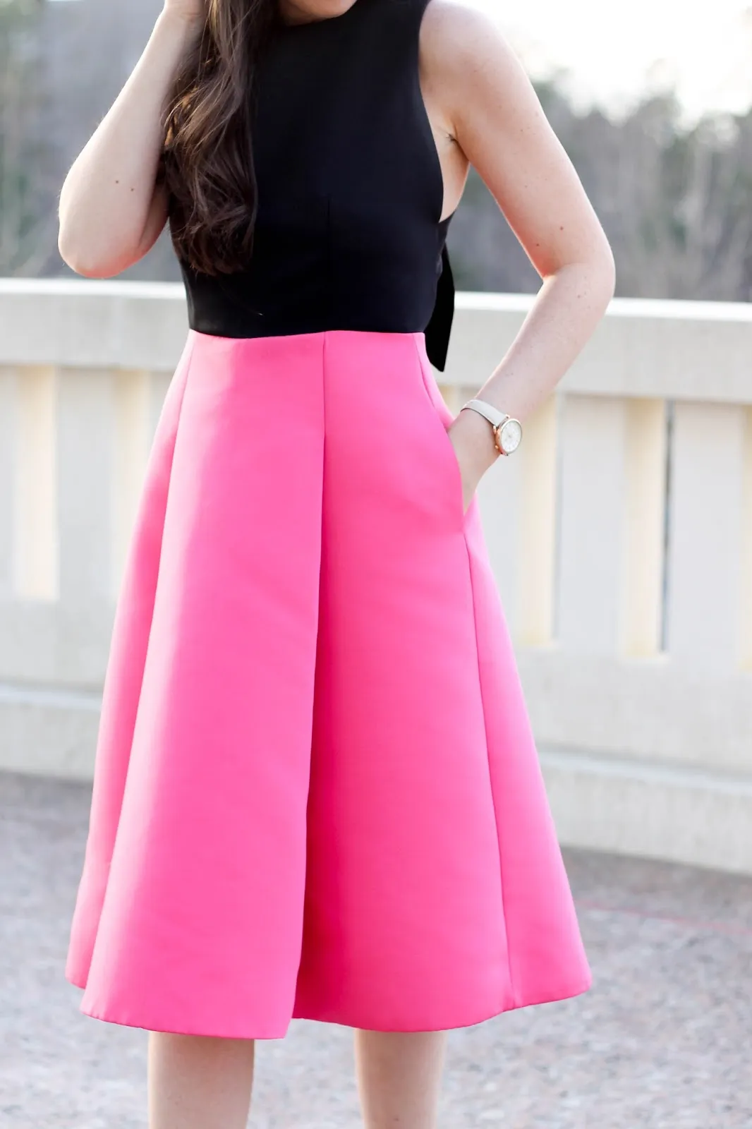 Black and Pink Colour Block Bow Back Mini Dress