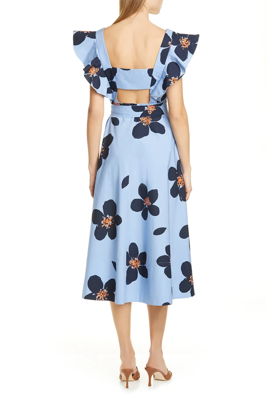 Blue Grand Flora Poplin Midi Dress