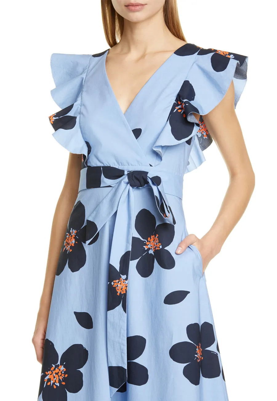 Blue Grand Flora Poplin Midi Dress