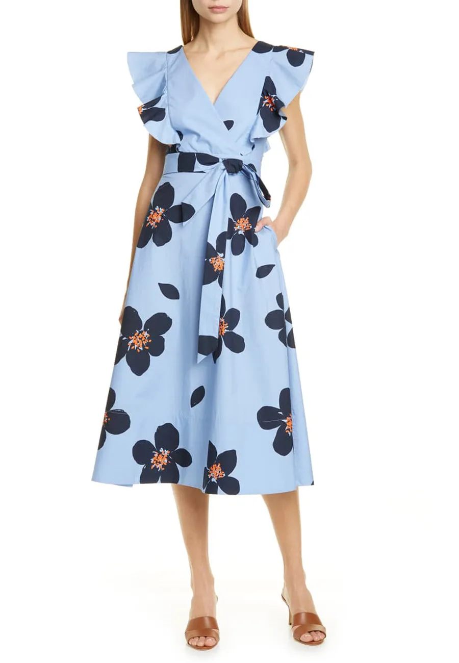 Blue Grand Flora Poplin Midi Dress