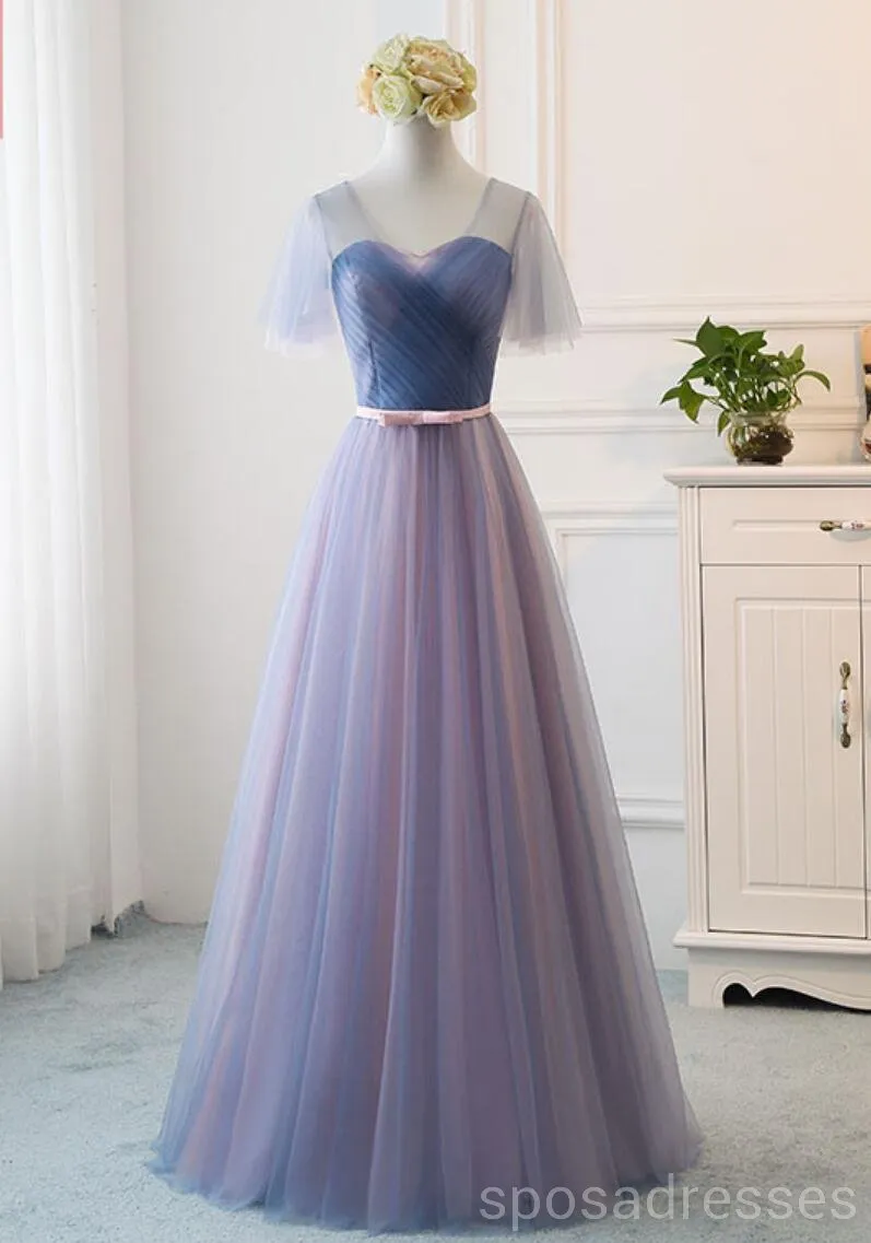 Blue Pink Tulle Floor Length Mismatched Cheap Bridesmaid Dresses Online, WG539