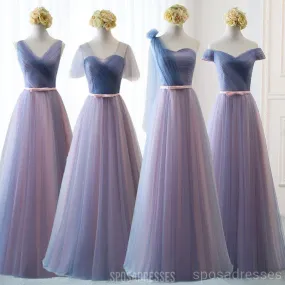 Blue Pink Tulle Floor Length Mismatched Cheap Bridesmaid Dresses Online, WG539