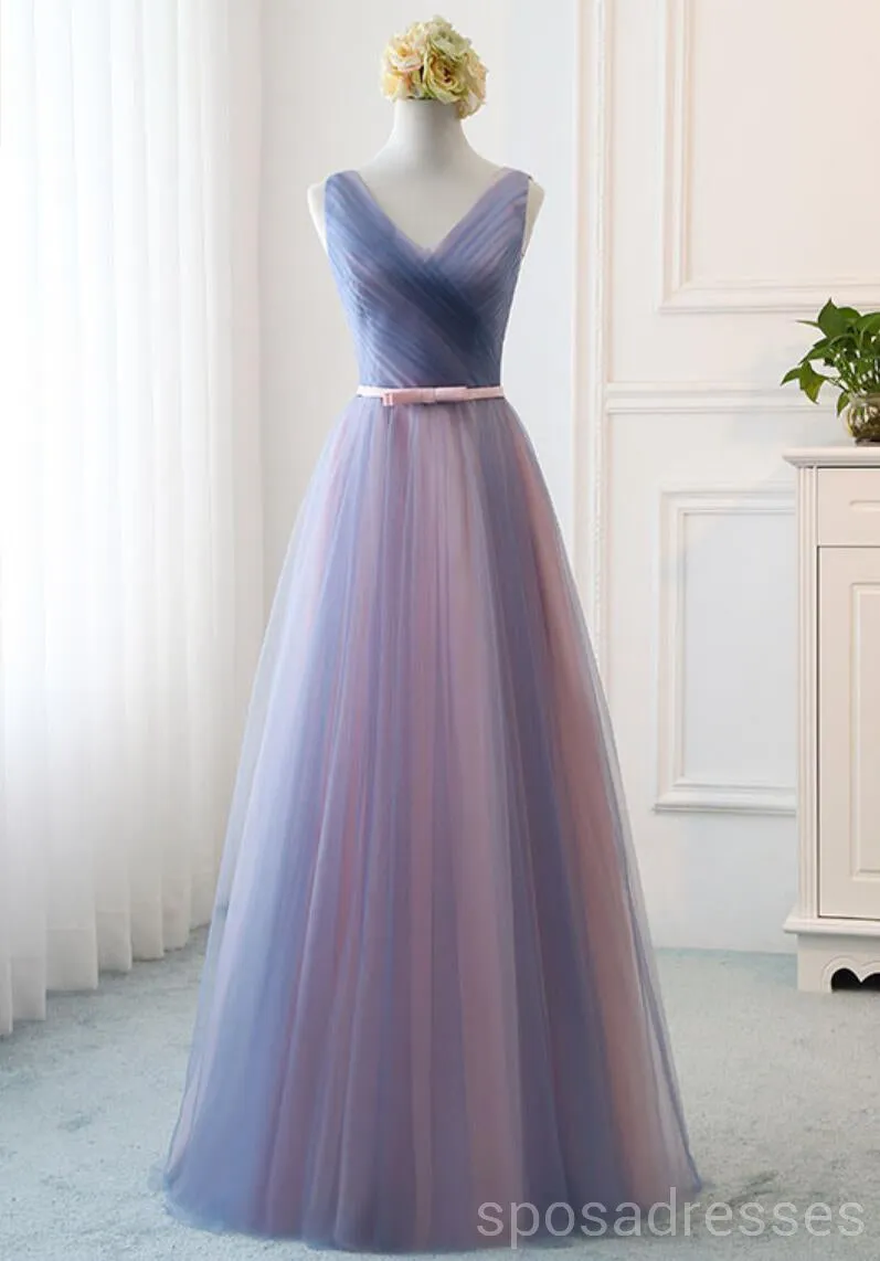 Blue Pink Tulle Floor Length Mismatched Cheap Bridesmaid Dresses Online, WG539