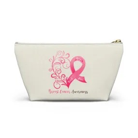 Breast Cancer Awareness Heart Small "Natural" T-Bottom Accessory Pouch (Dual-Sided Design)