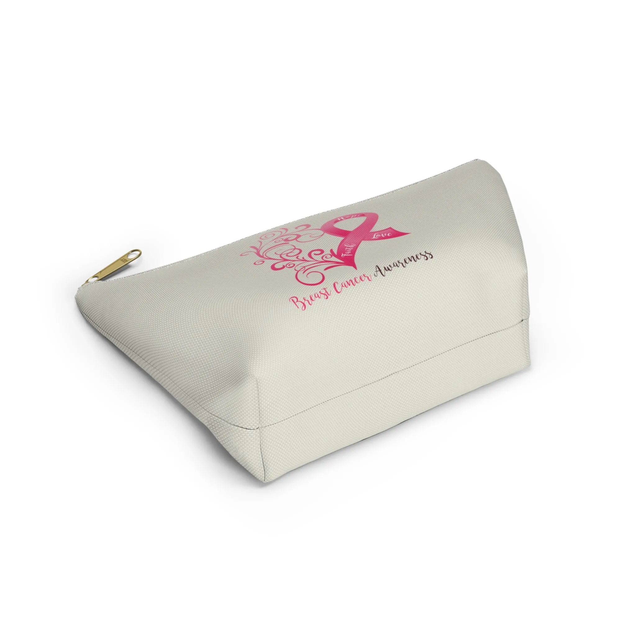 Breast Cancer Awareness Heart Small "Natural" T-Bottom Accessory Pouch (Dual-Sided Design)