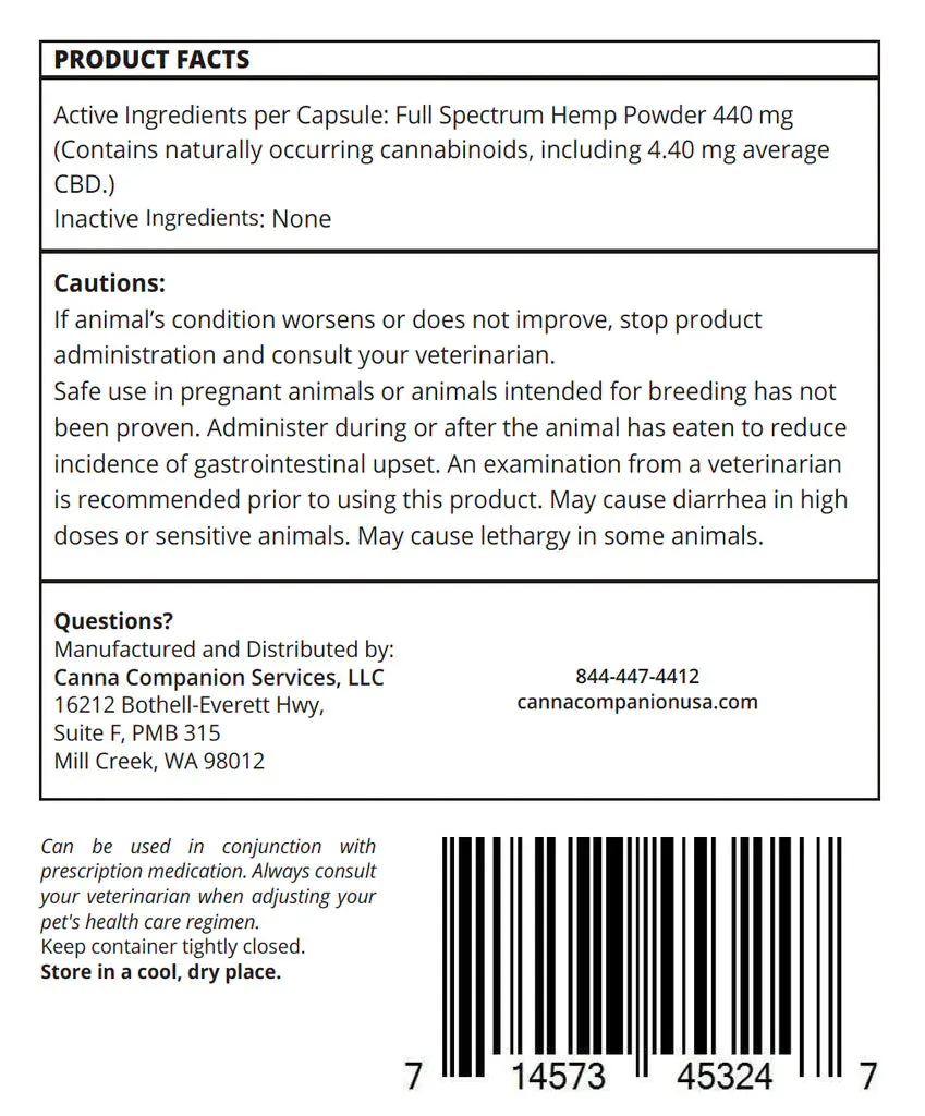 Canna Companion™ Hemp Supplement for Large Dogs - Regular Strength with additional CBDs to support joint health