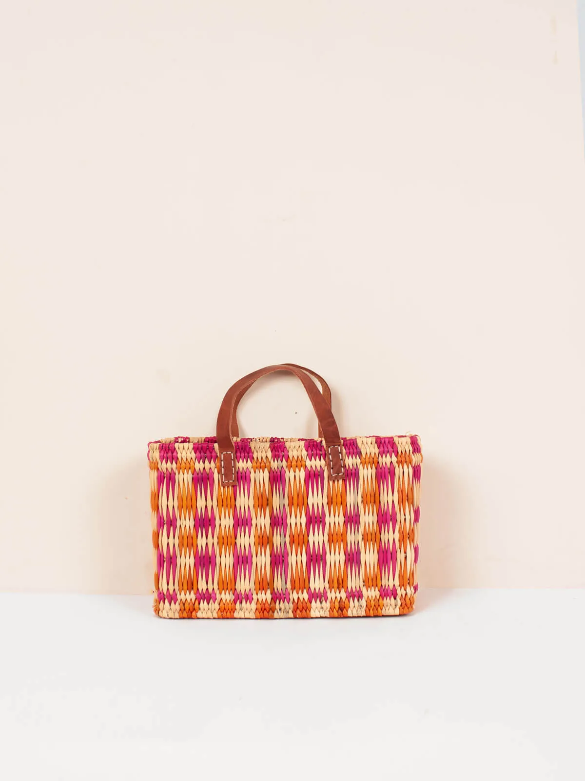 Chequered Reed Basket, Pink   Orange