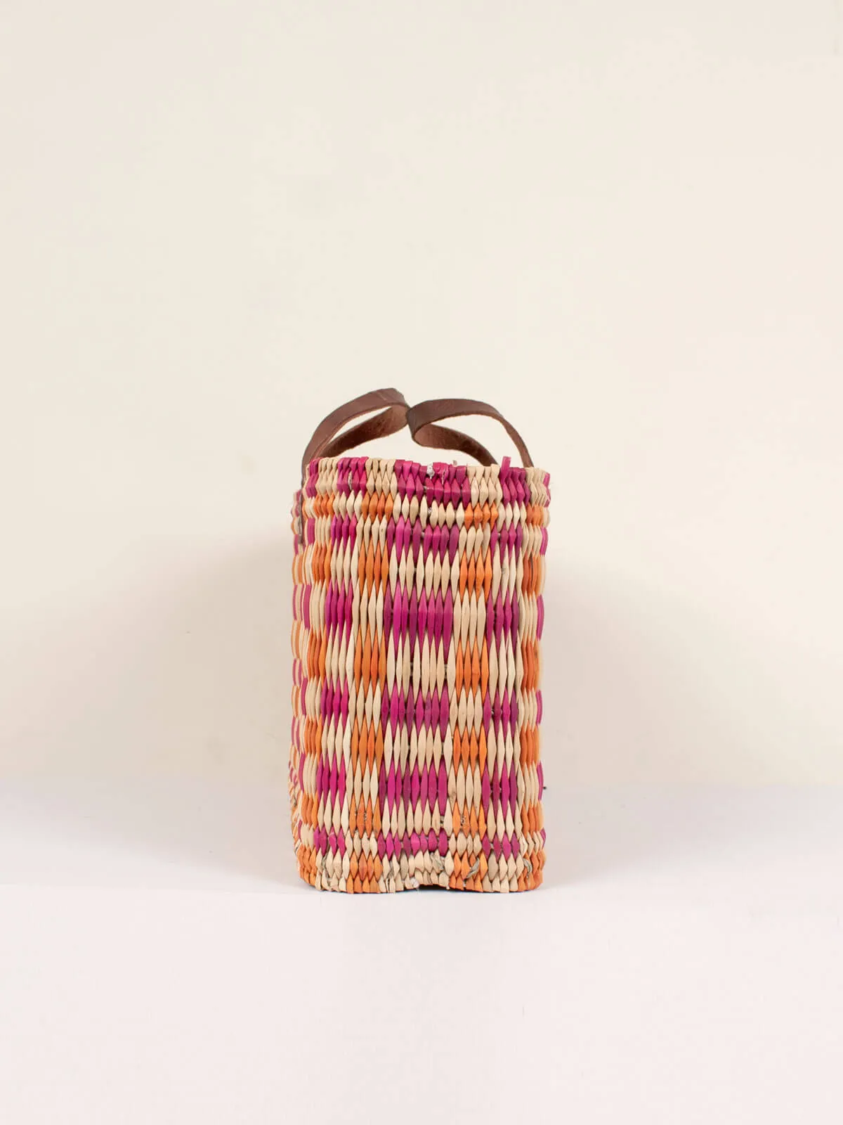 Chequered Reed Basket, Pink   Orange