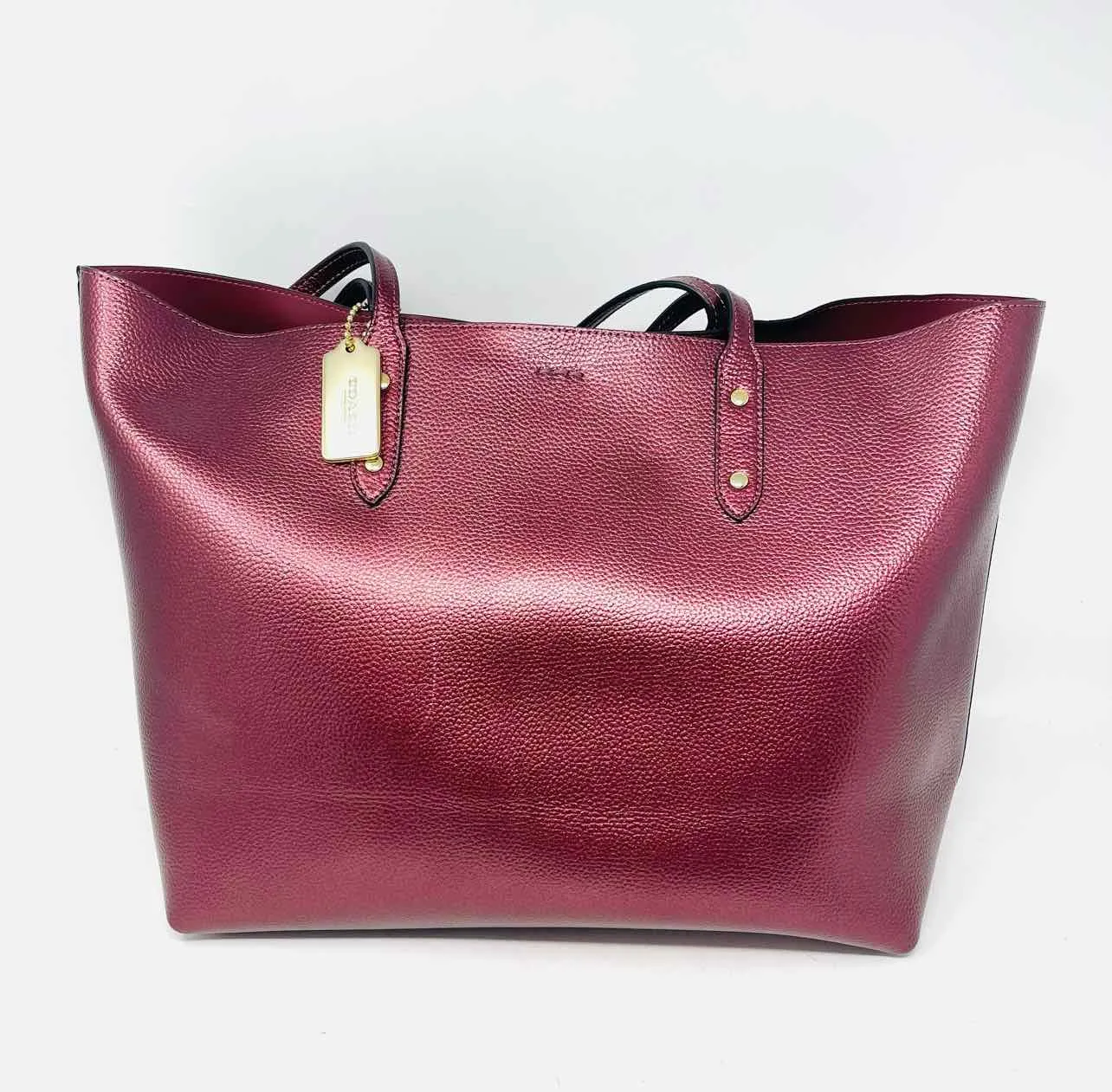 Coach Dark Red Metallic Leather Designer Tote