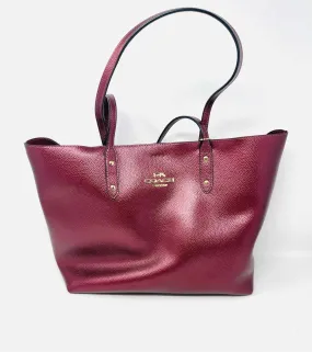 Coach Dark Red Metallic Leather Designer Tote