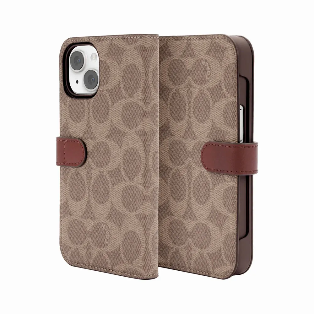 Coach Folio Case for iPhone 14 Signature C Tan