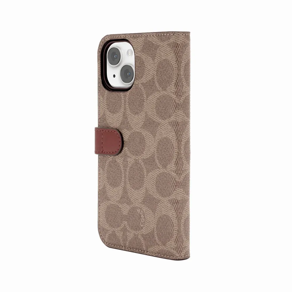 Coach Folio Case for iPhone 14 Signature C Tan