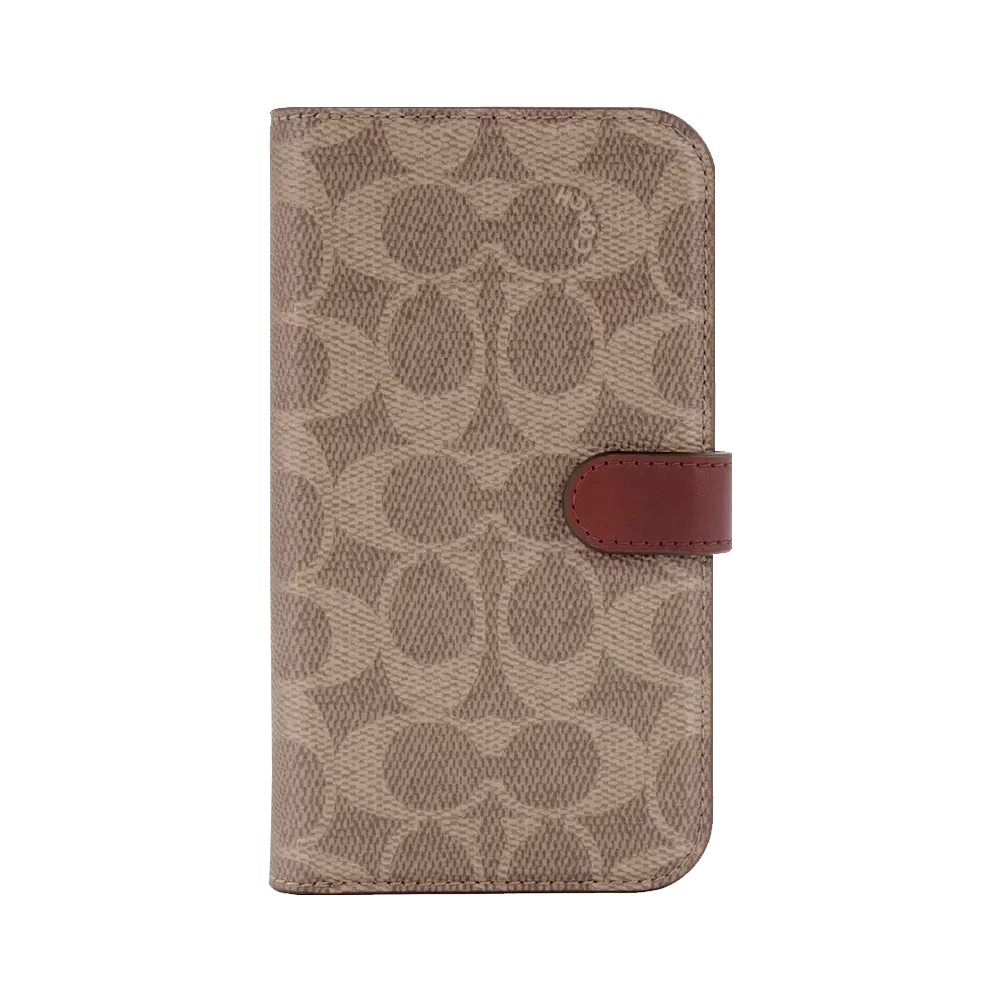 Coach Folio Case for iPhone 14 Signature C Tan