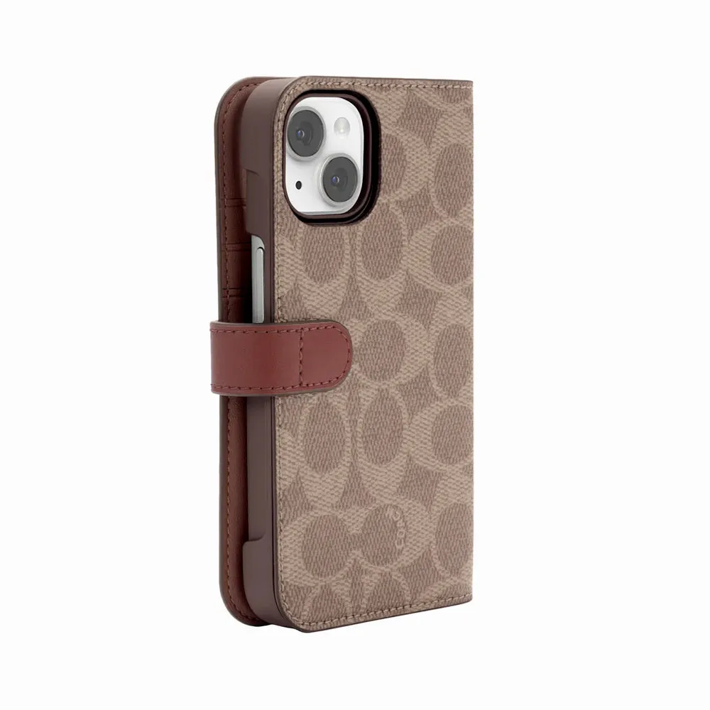 Coach Folio Case for iPhone 14 Signature C Tan