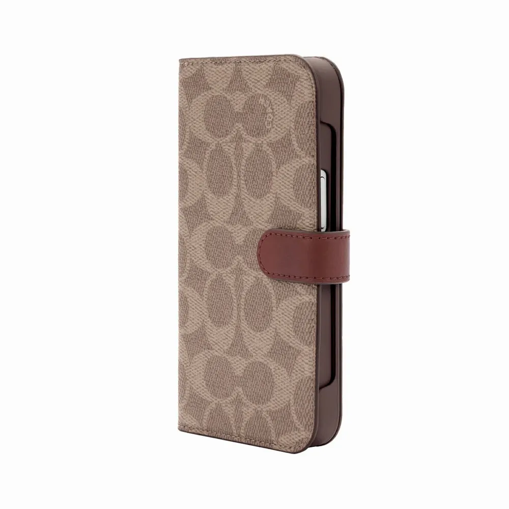 Coach Folio Case for iPhone 14 Signature C Tan