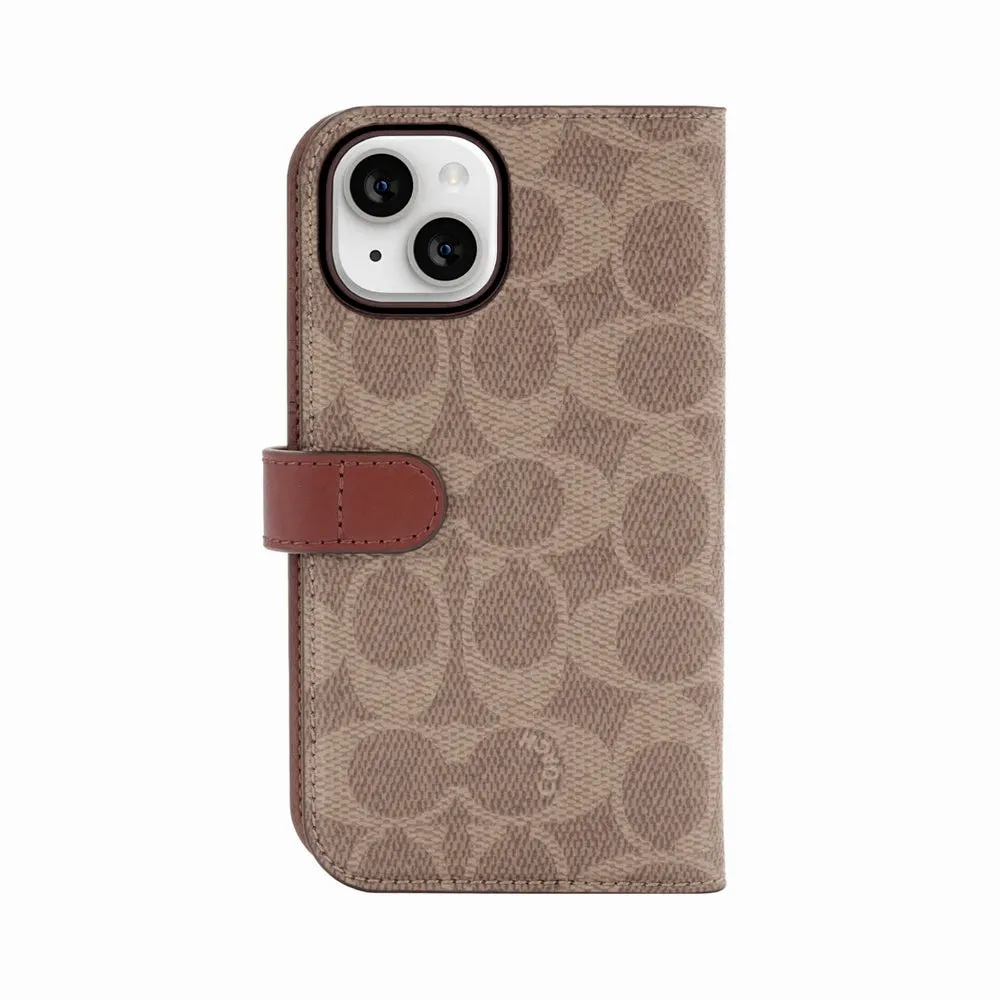 Coach Folio Case for iPhone 14 Signature C Tan