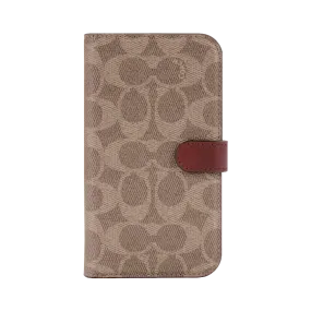 Coach Folio Case for iPhone 14 Signature C Tan