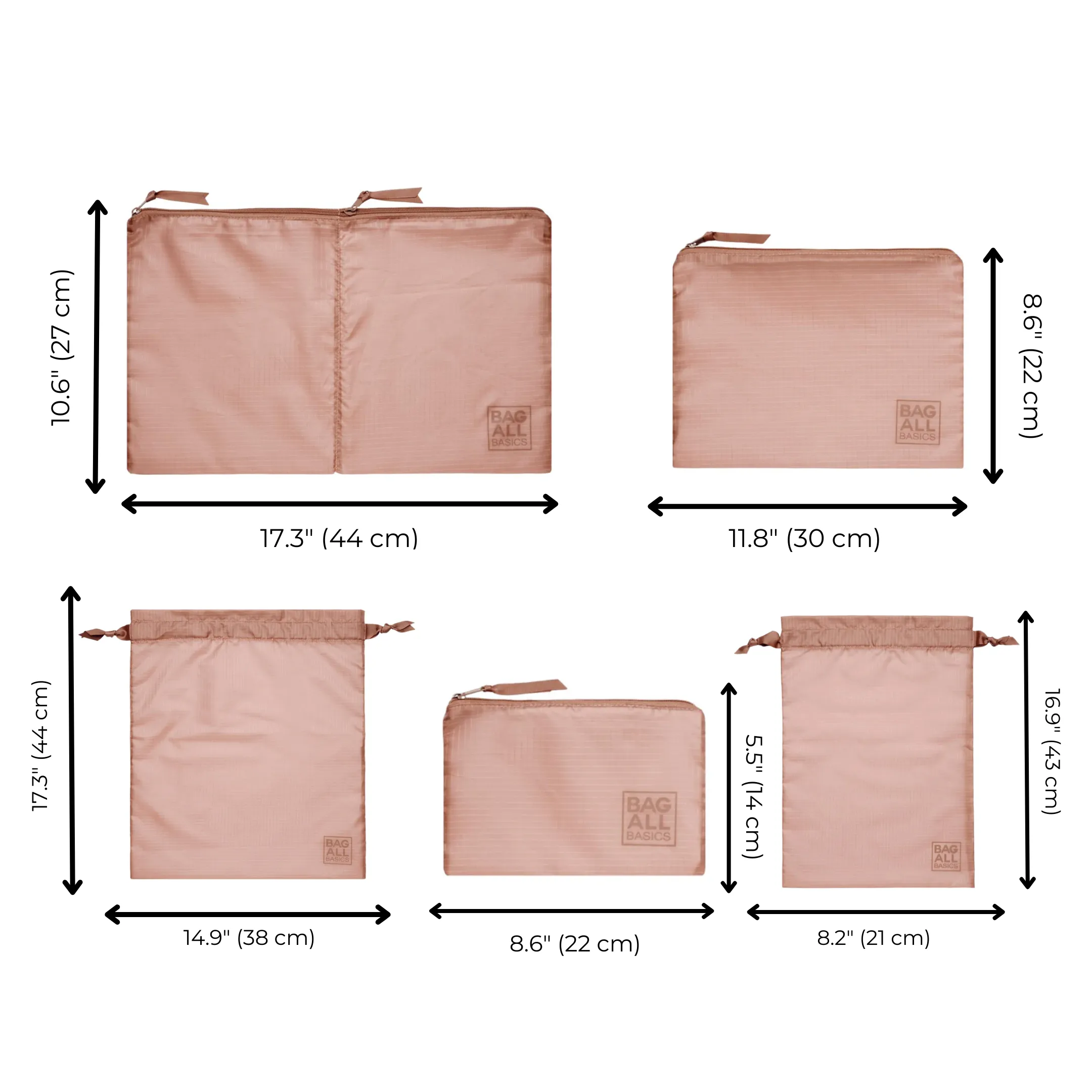 Compression Cubes & Packing Bags Set, 8-pack, Pink/Blush