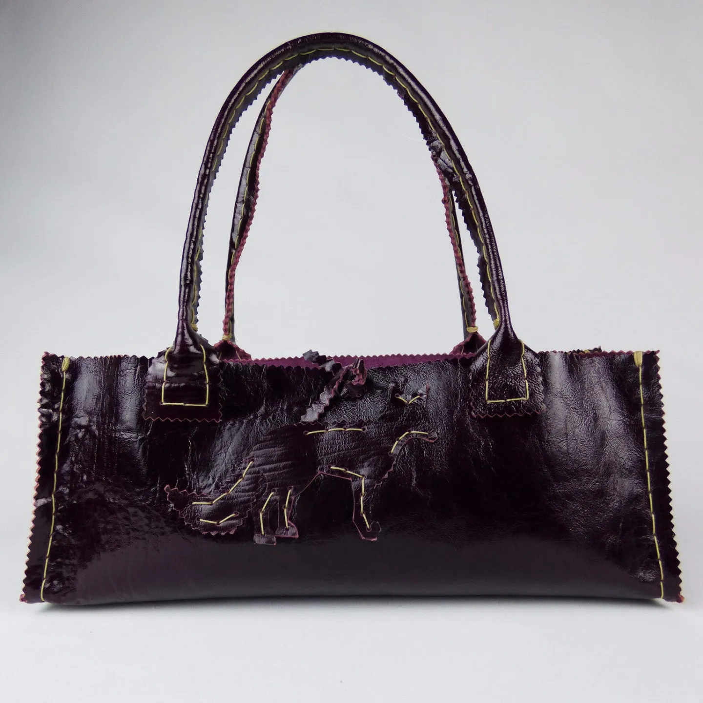 Deep Purple Patent Custom Leather Small Tote with Fox