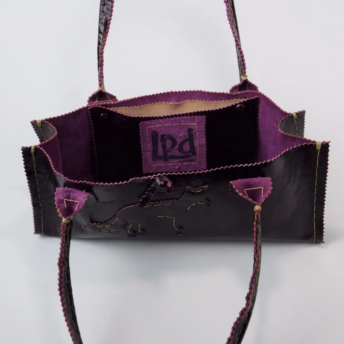 Deep Purple Patent Custom Leather Small Tote with Fox