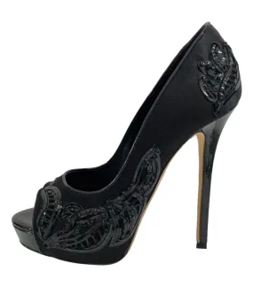 Ermanno Scervino Floral Embroidered Peep Toe Heels. Size 37