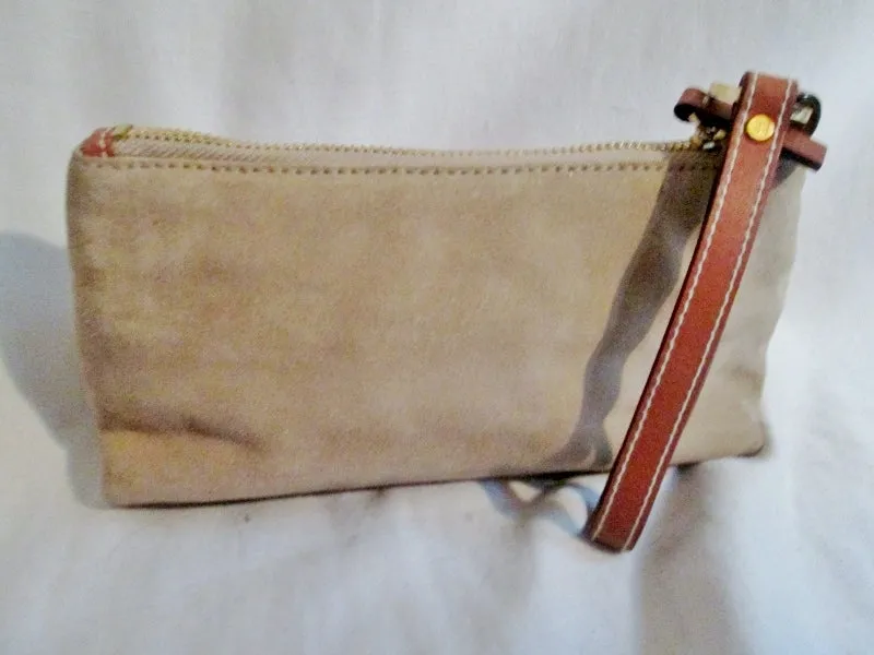 EUC KATE SPADE SUEDE LEATHER Wristlet Purse Clutch Wallet BEIGE TAN SAND BROWN