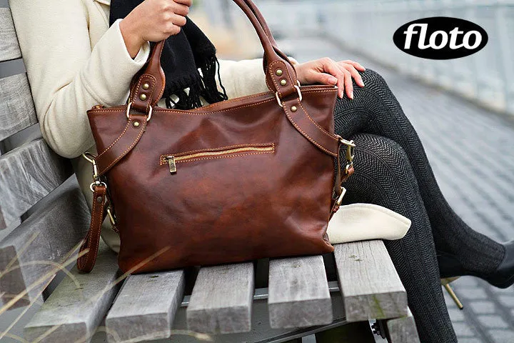 FLOTO Taormina Leather Satchel Bag Olive Brown