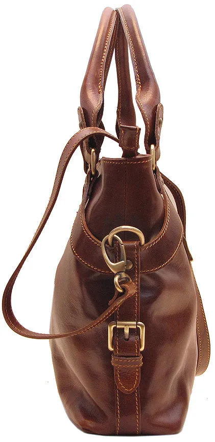 FLOTO Taormina Leather Satchel Bag Olive Brown