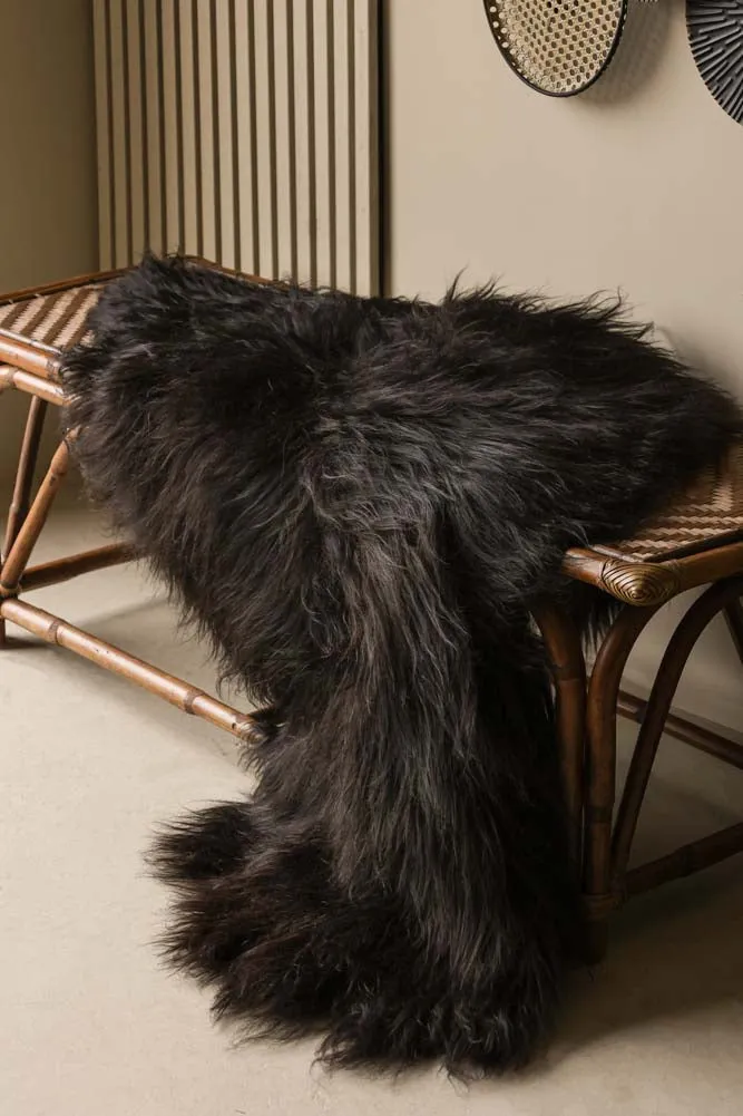 Genuine Icelandic Long Wool Sheepskin - Natural Black