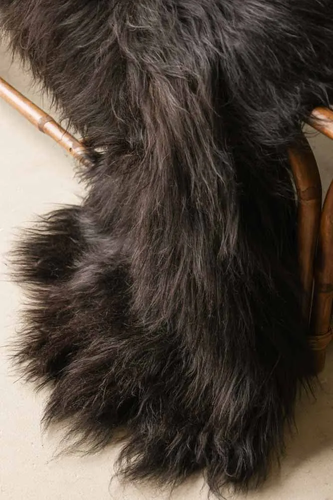 Genuine Icelandic Long Wool Sheepskin - Natural Black