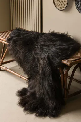 Genuine Icelandic Long Wool Sheepskin - Natural Black