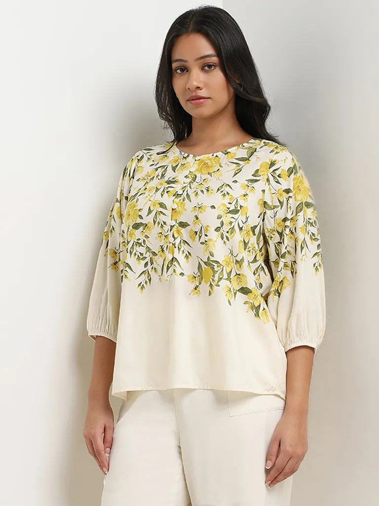 Gia Beige Floral Printed Blouse