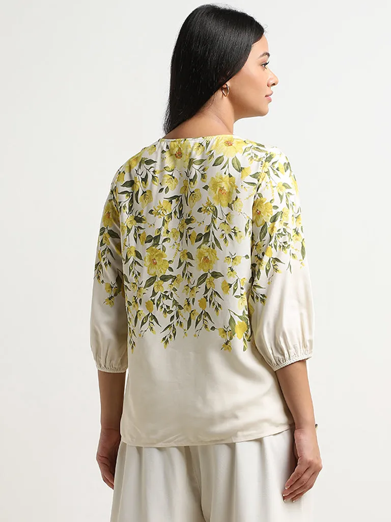 Gia Beige Floral Printed Blouse