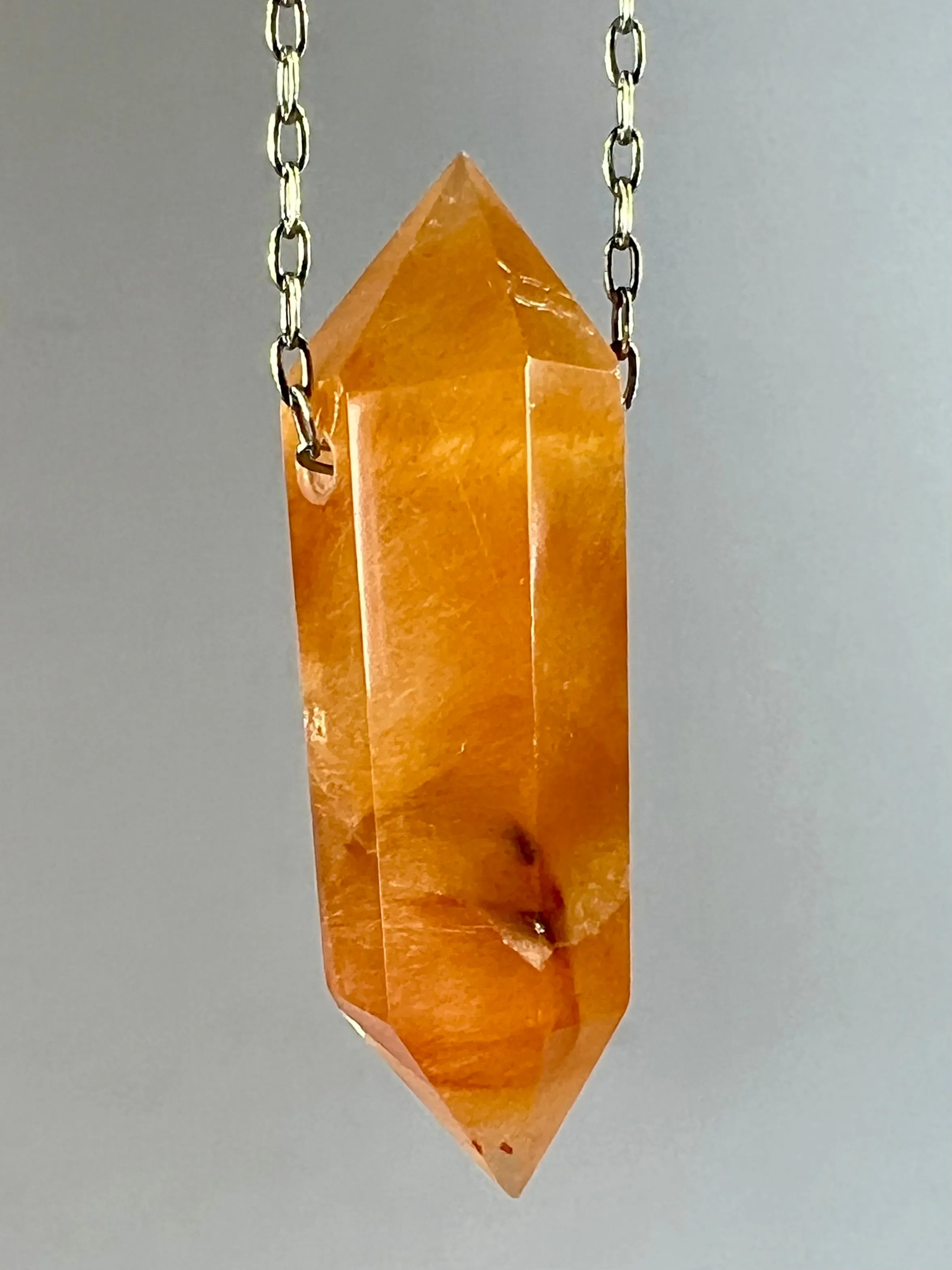 Gold Rutile Quartz Crystal with Hematite  inclusion Necklace